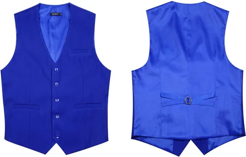 Miniatura 3 de HISDERN Chaleco de traje para hombre con 3 bolsillos para traje o esmoquin