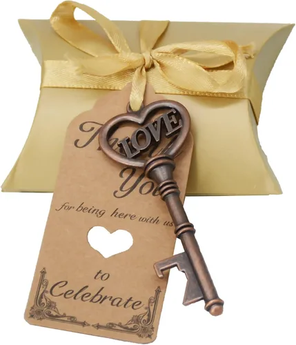Miniatura 10 de Aokbean Paquete de 50 unidades con diseño de esqueleto y llavero de amor, caja de caramelos, cinta de agradecimiento para regalos de boda, regalo