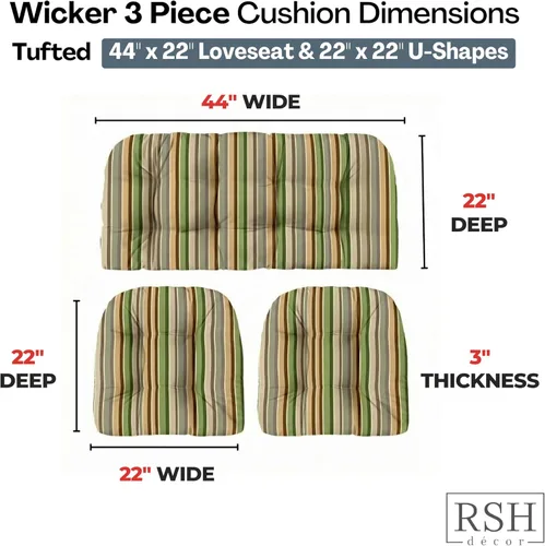 Miniatura 124 de RSH DECOR: Sunbrella 3-Piece Tufted Wicker Cushion Set 44" x 22" & 22" x 22" Outdoor Loveseat & U-Shaped Seat Cushions Crafted with
