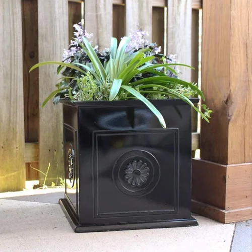 Miniatura 4 de Southern Patio CMX-042426 Colony - Maceta cuadrada de resina de cerámica para interiores y exteriores, maceta para flores, hierbas, verduras y Negro