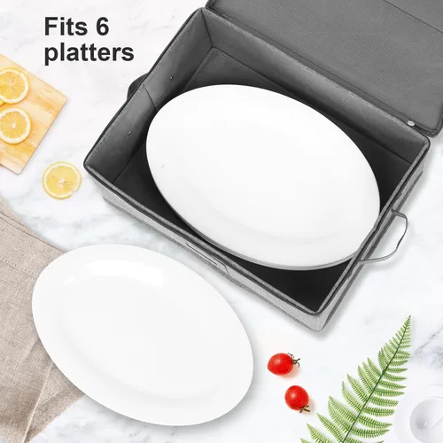 Miniatura 2 de Caja de almacenamiento para platos popoly, contenedores de almacenamiento de porcelana de carcasa dura 17" x 13" x 6", incluye 5 separadores