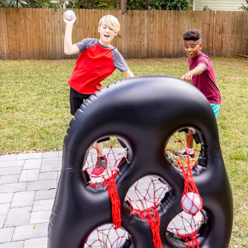 Miniatura 14 de Franklin Sports Juego de lanzamiento de objetivos de fútbol para niños, juguete inflable de tiro con mini pelotas de fútbol suaves - Divertido juego