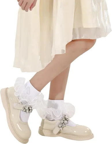 Miniatura 3 de Dicry Calcetines de doble encaje con volantes grandes para bebés y niños pequeños