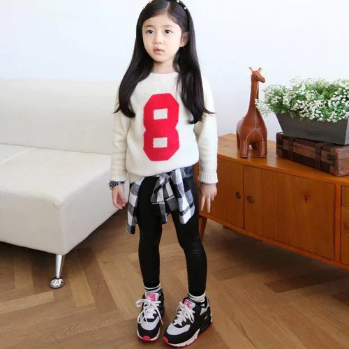 Miniatura 2 de Pantalones de los niños Leggings Kids Classic Baby Girls PU cuero lápiz pantalones
