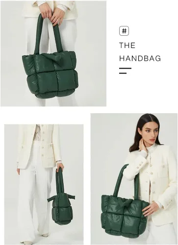 Miniatura 7 de Bolsa de mano acolchada grande para invierno, suave, acolchada, para hombro, de lujo, a la moda, para mujer