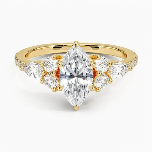 Miniatura 4 de IGI Anillo de compromiso de diamantes de 4 puntas de corte marquesa blanco de 1.56 quilates con marquesa lateral y diamantes redondos de laboratorio