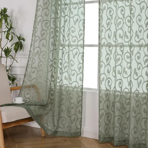 Miniatura 98 de OWENIE Furman - Juego de 2 paneles de cortinas traslúcidas negras de 24 pulgadas de largo, cortinas semitransparentes de jacquard ligeras y aireadas