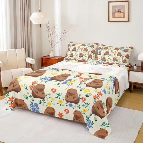 Miniatura 15 de Capybara - Juego de sábanas de regalo tamaño individual, juego de sábanas de decoración de animales kawaii Capybara para decoración de habitación