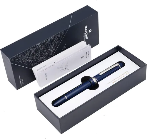 Miniatura 2 de Majohn P136 Pluma estilográfica de pistón, punta extra fina con caja, juego de pluma de escritura de resina azul oscuro Azul - Clip de plata