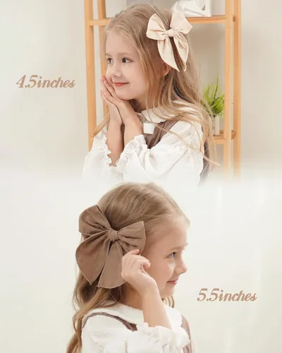 Miniatura 4 de 20 Lazos para el Cabello de Niñas Bebé Fable de 5.5 Pulgadas, Pinzas de Cocodrilo de Algodón y Lino, Accesorios Grandes Neutros Hechos a Mano