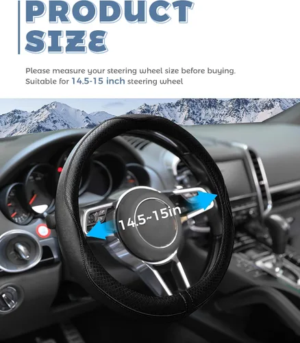 Miniatura 2 de Funda para volante, accesorios de automóvil de 14.5 a 15 pulgadas, funda de cuero de microfibra antideslizante y transpirable, cálida en invierno
