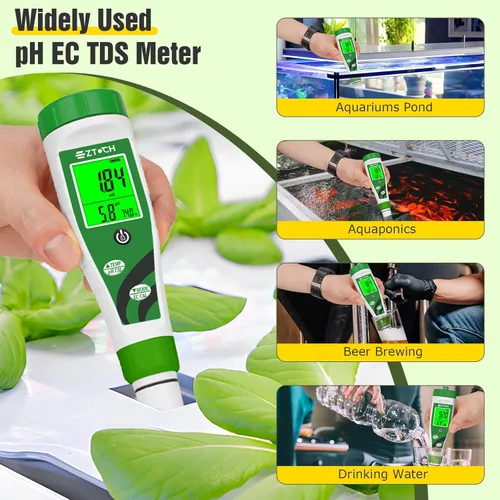 Miniatura 6 de Medidor de pH EC Hidroponico, Medidor de pH de Agua TDS PPM con Pantalla Simultánea para Solución Nutritiva de Reservorio, Medidor de pH EC