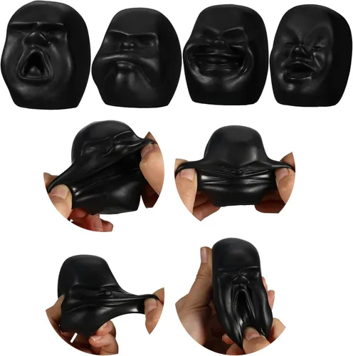 Poen 4 piezas de bolas antiestrés de cara humana para adultos, divertidas bolas de emoción para la cara, juguetes sensoriales para aliviar la Negro