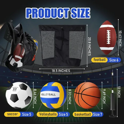 Miniatura 2 de El juego de 8 pelotas deportivas incluye baloncesto, fútbol, voleibol con 2 bolsas de equipo deportivo, 2 bombas para adolescentes, jóvenes