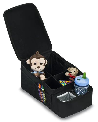 Miniatura 2 de Britax Organizador de asiento de automóvil con portavasos aislados, probado contra choques, 8 bolsillos de malla, separadores centrales extraíbles +