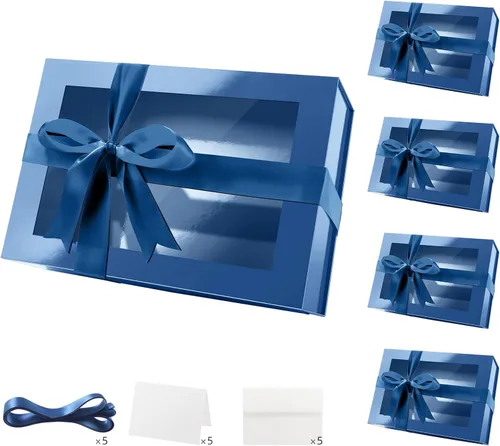 Miniatura 45 de PACKQUEEN 5 cajas de regalo negras grandes con ventanas, 13.5 x 9 x 4.1 pulgadas, cajas de regalo con ventanas transparentes para regalos que