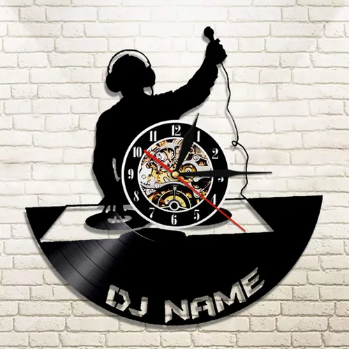 Miniatura 4 de Reloj de pared de disco de vinilo hecho a mano con nombre de DJ personalizado, disco de vinilo, reloj de pared, tocadiscos de DJ, sombras, relojes