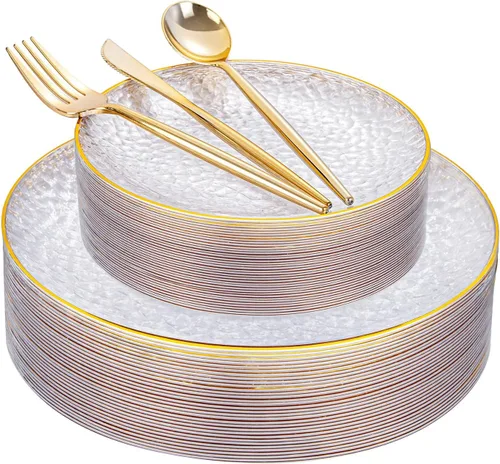 Miniatura 11 de Rubtlamp 125 piezas de platos de plástico de Navidad, platos rojos de plástico con árbol de Navidad nevado, vajilla desechable de Navidad incluye 25