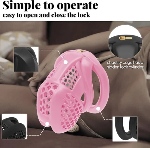 Miniatura 6 de Jaula para el pene impresa en 3D con 4 anillos curvos a presión, pequeños dispositivos de castidad de panal para hombres, SM Fetiche Extreme
