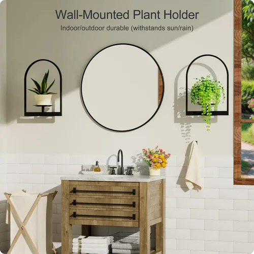 Miniatura 5 de Soporte para plantas de pared de metal negro, paquete de 2 soportes para plantas montados en la pared y soportes colgantes para macetas