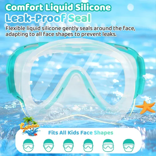 Miniatura 5 de Vvinca Snorkel Set for Kids 3-14, Dry Top Snorkeling Gear for Boys Girls Youth, Panoramic View Swim Goggles with Nose Cover & Anti-Fog Lens, Junior