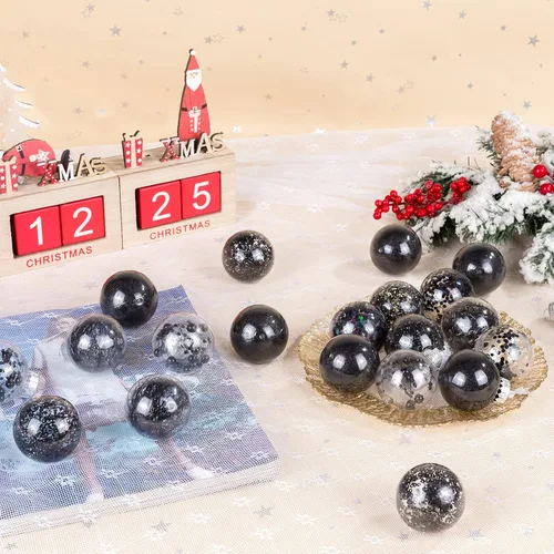Miniatura 8 de 24 unidades - Adornos de bolas de Navidad colgantes de plástico transparente inastillable con bolas delicadas decorativas (2.36"/60mm, negro)