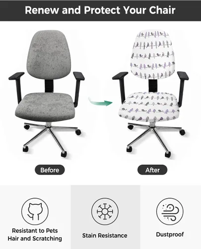 Miniatura 2 de Fundas elásticas para silla de oficina con diseño de pájaros morados, 2 piezas, suave, decorativo, protector para silla de escritorio, protector