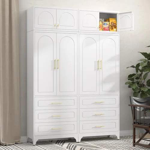 Miniatura 13 de Armario de almacenamiento de metal negro con puerta, armario de despensa de cocina con 3 estantes ajustables, armarios de almacenamiento de 60