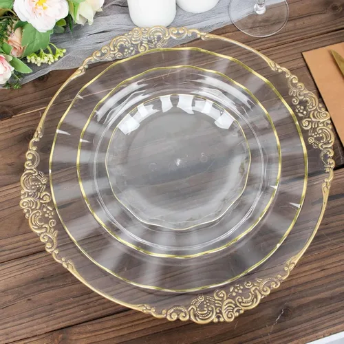 Miniatura 45 de Tableclothsfactory Paquete de 10 platos redondos de plástico negro de 6 pulgadas para ensalada de postre, platos desechables con borde ondulado