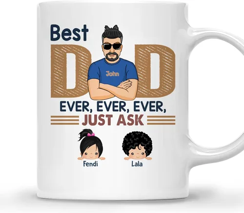 Miniatura 11 de Gossby Taza de café personalizada con texto en inglés "Best Dad Ever" (2 niños) – Taza de papá para papá, esposo – Taza personalizada de 11 onzas