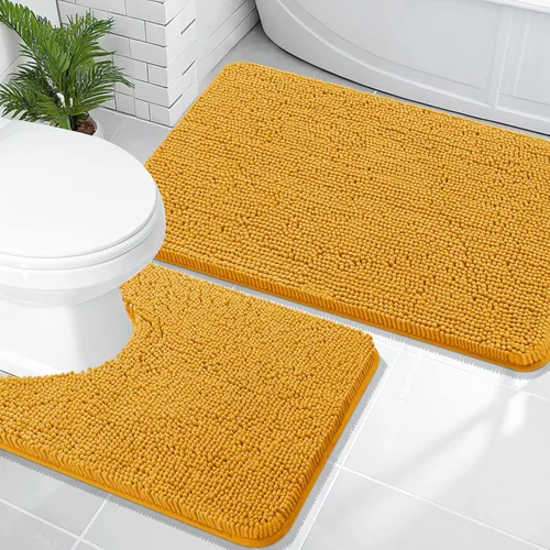 Miniatura 190 de OLANLY Juego de alfombras de baño de 2 piezas, alfombras de baño de chenilla suave y absorbente y alfombra de contorno en forma de U para inodoro