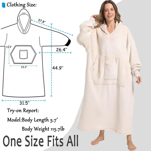 Miniatura 3 de FUSSEDA - Sudadera con manta portátil de gran tamaño, forro polar cálido y grueso con capucha sherpa acogedora con bolsillos y mangas. Regalo