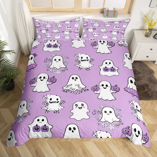 Miniatura 21 de Manfei Juego de funda de edredón con diseño de calabaza, tamaño individual, funda de edredón con 1 funda de almohada, juego de ropa de cama de 2