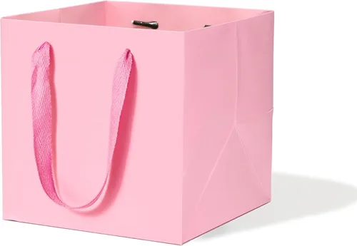 Miniatura 18 de Bolsa de regalo de papel kraft pequeña con fondo cuadrado con asas (kraft natural, 4 x 4 x 4 pulgadas, 10 unidades)