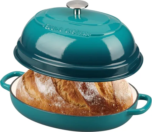 Miniatura 3 de EDGING CASTING Olla ovalada esmaltada de hierro fundido holandés con tapa, horno holandés de pan para hornear pan de masa madre, pan holandés, horno