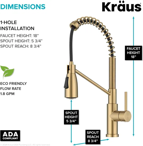 Miniatura 4 de Kraus Coda - Grifo de cocina de estilo comercial de una sola manija con 2 funciones, extraíble en latón cepillado sin manchas, KPF-1617BB