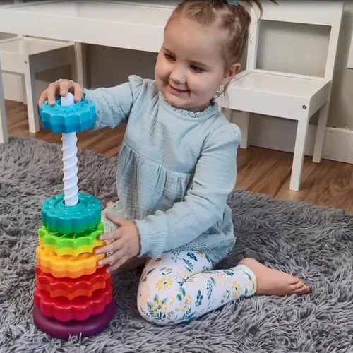 Miniatura 2 de LUCKFUTURE Juguetes educativos giratorios apilables, anillos apilables de arco iris, juguete de aprendizaje sensorial Montessori para niñas y niños