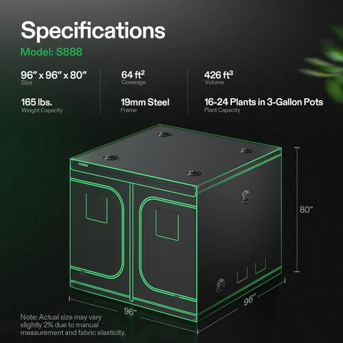 Miniatura 7 de VIVOSUN S888 - Tienda de campaña de cultivo de 8 x 8, 96 x 96 x 80 pulgadas, Mylar de alta reflexión con ventana de observación y bandeja de piso