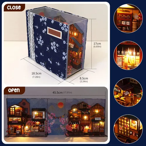 Miniatura 3 de Kit de bricolaje en miniatura para rincón de libros, casa de muñecas para estantería, decoración de callejón, kit de casas en miniatura de bricolaje