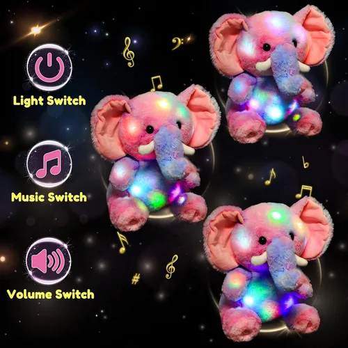 Miniatura 4 de Hopearl Elefante de peluche con luces LED y música colorido, con volumen ajustable, canciones de cuna, animado, da calma, para festival, cumpleaños
