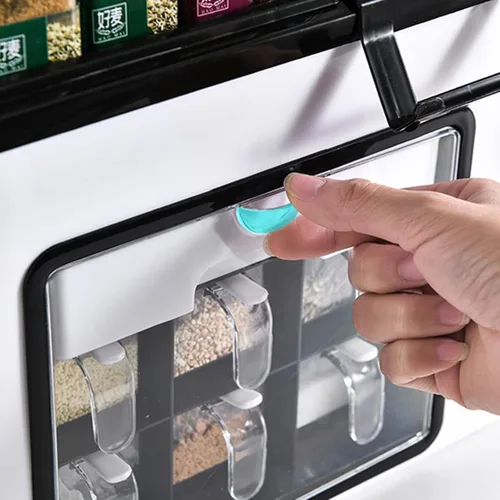 Miniatura 4 de IMPREC Estante de condimentos, cocina con cajón de tapa abatible transparente, tarro de condimentos, botella organizadora de especias, estante