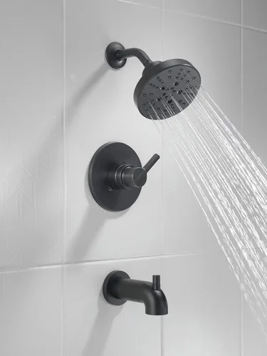 Miniatura 2 de Delta Nicoli 14 Series H2Okinetic - Juego de grifo de bañera y ducha, juego de cabezal y manija de ducha mate, kit de moldura de válvula, negro mate