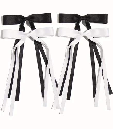 Miniatura 17 de LFOUVRE 4 pinzas para el cabello para mujer, lazo con borla y cola larga, clip para niña, accesorios sólidos, pasadores y lazo de garra