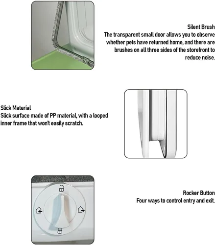 Miniatura 3 de Luqeeg Puerta multifuncional con solapa para mascotas, puerta de gato de 4 vías con control de PP para interior con 7 accesorios para comedero