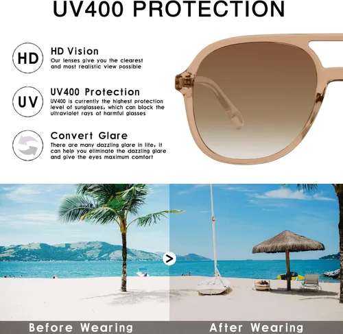 Miniatura 4 de YDAOWKN Retro Square Aviator Sunglasses for Womens Mens Vintage 70s Double Bridge Sun Glasses