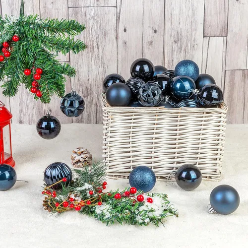 Miniatura 28 de AMS Esferas de Navidad de 2.36 pulgadas/60mm, 34 unidades, adornos grandes, decoraciones para fiestas, inastillables, colgantes festivos para Negro