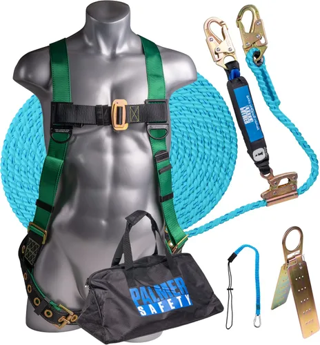 Palmer Safety V5504 Kit de techado, arnés de construcción, conjunto de línea de vida vertical y bolsa de lona Verde
