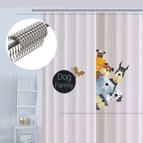 Miniatura 4 de Divertida cortina de ducha de gatos para niños, decoración de baño en poliéster con 12 ganchos de metal, cortina de ducha azul claro para niños, 78