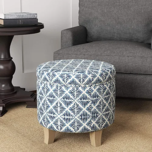 Miniatura 8 de Homepop Decoración del hogar Otomana redonda tapizada de almacenamiento Otomana con almacenamiento para sala de estar y dormitorio con patas Azul
