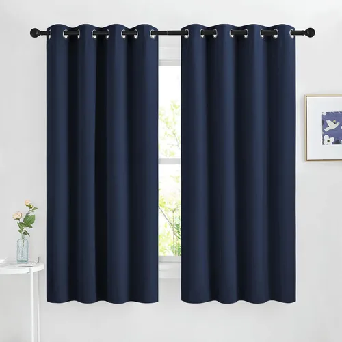NICETOWN - Cortinas opacas azul marino de 63 pulgadas de largo - Tratamiento de ventana, ahorro de energía, aislamiento térmico, oscurecimiento de